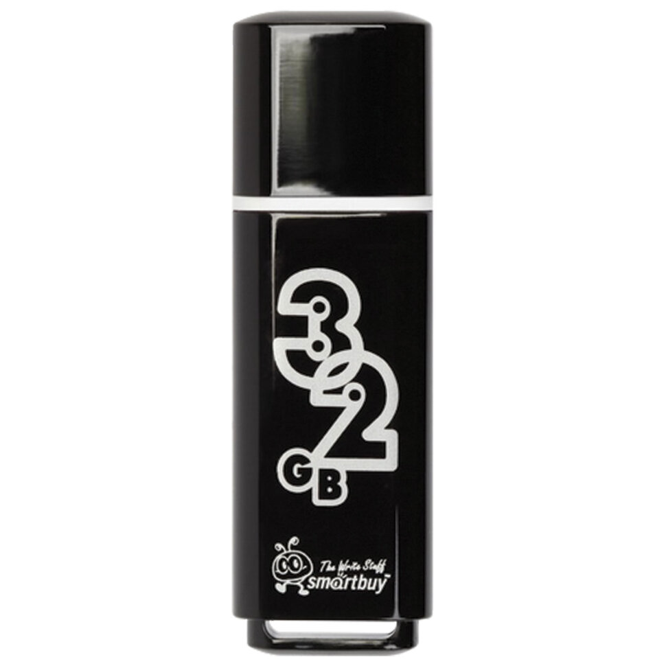 Флеш-диск 32 GB, SMARTBUY Glossy, USB 2.0, черный, SB32GBGS-K, 512776