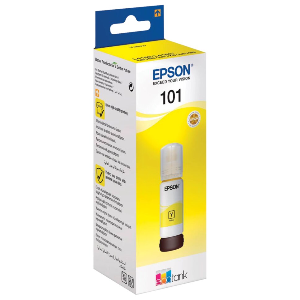 Чернила EPSON 101 (T03V44) для СНПЧ L4150/ L4160/ L6160/ L6170/ L6190, желтые, ОРИГИНАЛЬНЫЕ, C13T03V44A, 363026