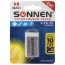 Батарейка SONNEN Alkaline, Крона (6LR61, 6LF22, 1604A), алкалиновая, 1 шт., блистер, 451092, 451092