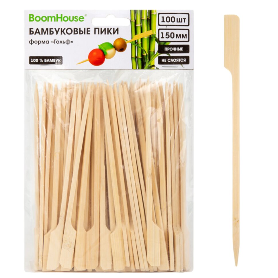 Шпажки-пики для канапе бамбуковые ГОЛЬФ 15 см, 100 шт., BOOMHOUSE (БУМХАУС), 701964, 701964
