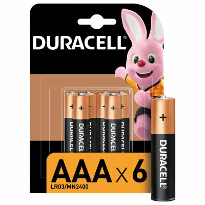 Батарейки КОМПЛЕКТ 6 шт., DURACELL Basic ОРИГИНАЛ, ААА (LR03, 24А), алкалиновые, мизинчиковые, Б0014858, 456985
