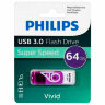 Флеш-диск 64 GB PHILIPS VIVID, разъем USB 3.0, фиолетовый, FM64FD00B/97, 514096