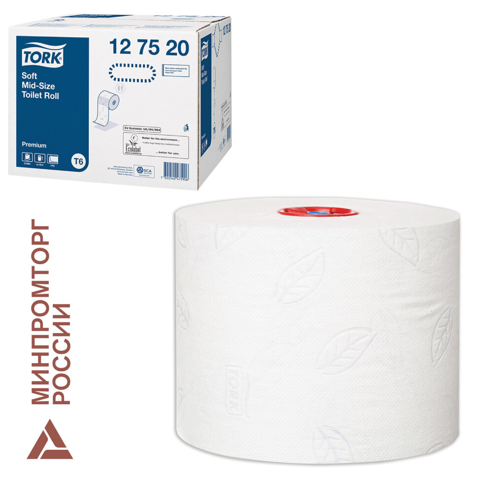 Бумага туалетная 90 м, Tellus/TORK (Система Т6) PREMIUM, КОМПЛЕКТ 27 рулонов, 2-слойная, белая, 127520/127521, 127837
