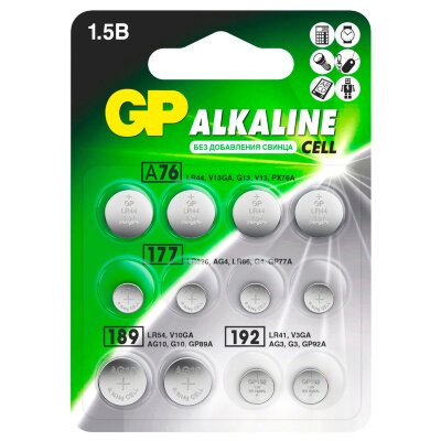 Батарейки НАБОР 12 шт. (А76 – 4 шт., 177 – 4 шт., 189 – 2 шт., 192 – 2 шт.), GP Alkaline, блистер, ACM02F-2CR12, 457766