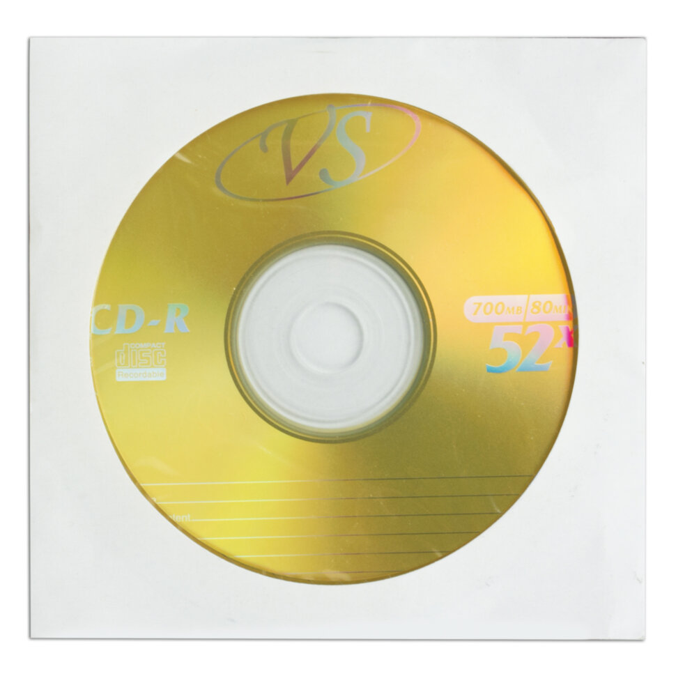 Диск CD-R VS, 700 Mb, 52х, бумажный конверт (1 штука), 511554