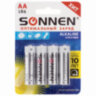Батарейки КОМПЛЕКТ 4 шт., SONNEN Alkaline, АА (LR6, 15А), алкалиновые, пальчиковые, блистер, 451085, 451085