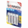 Батарейки КОМПЛЕКТ 4 шт., SONNEN Alkaline, АА (LR6, 15А), алкалиновые, пальчиковые, блистер, 451085, 451085