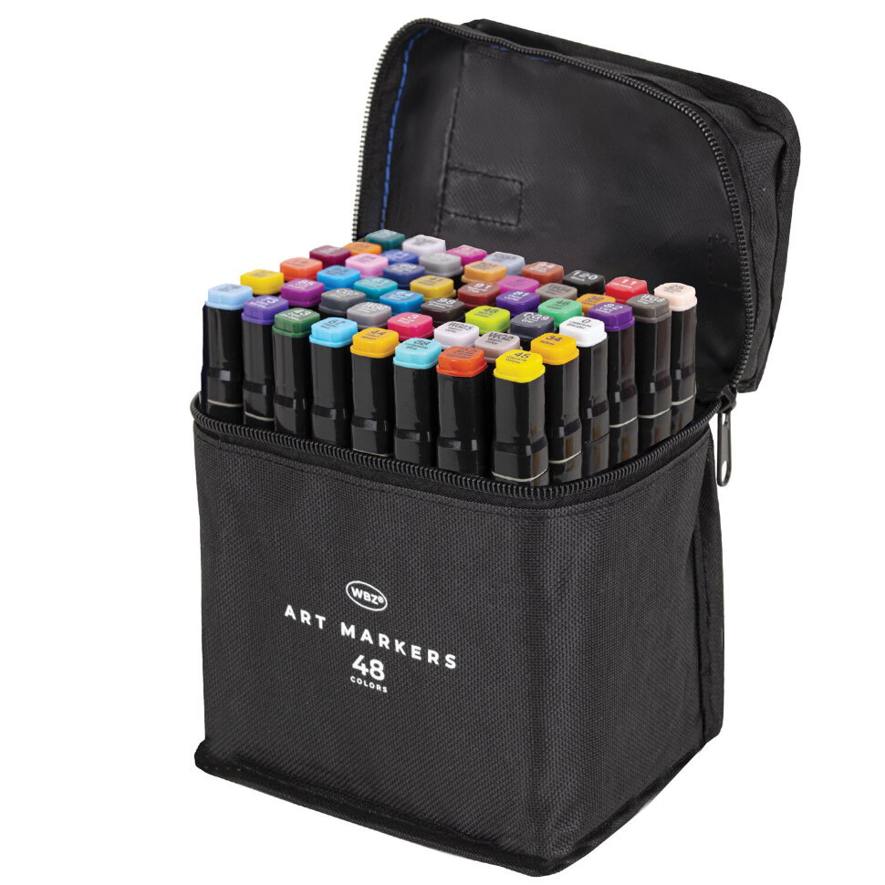 Маркеры для скетчинга двусторонние, НАБОР 48 шт., текстильный чехол, WBZ (ВБЗ), 152573, 152573