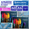 Альбомы для рисования ДЭК, А4, 40 л., КОМПЛЕКТ 2 шт., гребень, глянцевый лак, BRAUBERG, 200х290 мм, "Кисти", 107735, 107735