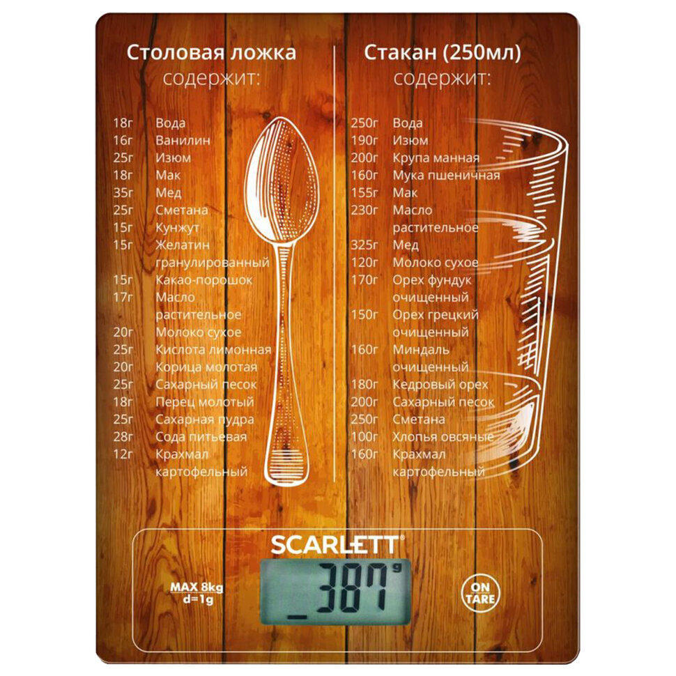 Весы кухонные SCARLETT SC-KS57P19, электронный дисплей, максимальный вес 10 кг, тарокомпенсация, стекло, 455437