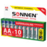 Батарейки КОМПЛЕКТ 10 шт., SONNEN Super Alkaline, АА (LR6,15А), алкалиновые, пальчиковые, в коробке, 454231, 454231