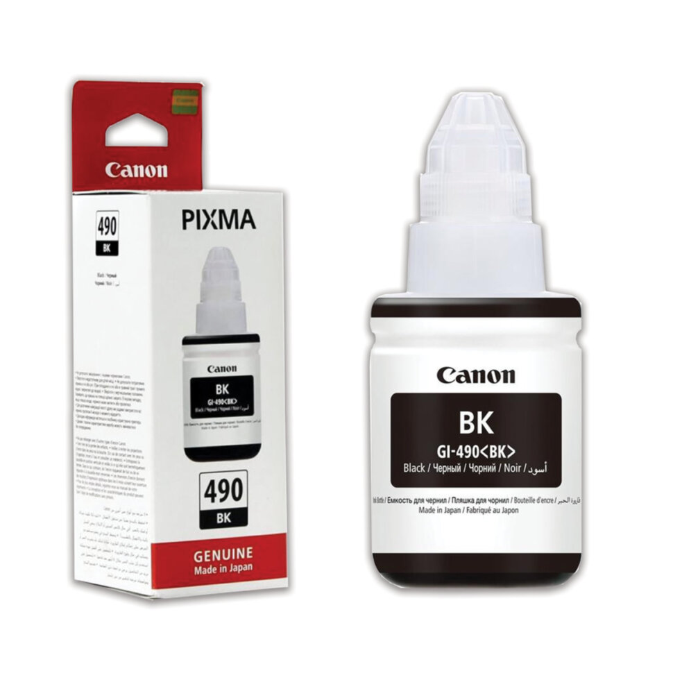 Чернила CANON (GI-490BK) для СНПЧ Pixma G1400\G2400\G3400, черные, ресурс 6000 стр., оригинальные, 0663C001, 362227