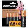 Батарейки КОМПЛЕКТ 4 шт., DURACELL Basic ОРИГИНАЛ, AA (LR6, 15А), алкалиновые, пальчиковые, MN 1500 АА LR6, 450402