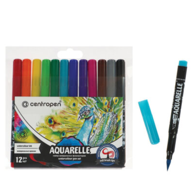 Маркеры-кисти акварельные 12 ЦВЕТОВ CENTROPEN "Aquarelle", линия письма 1-9 мм, 8683/12ET, 6 8683 1201, 152088