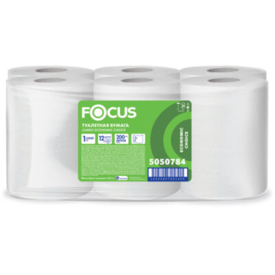 Бумага туалетная 200 м, FOCUS (система Т2) Eco Jumbo, 1 слой, цвет белый, КОМПЛЕКТ 12 рулонов, 5050784, 118574