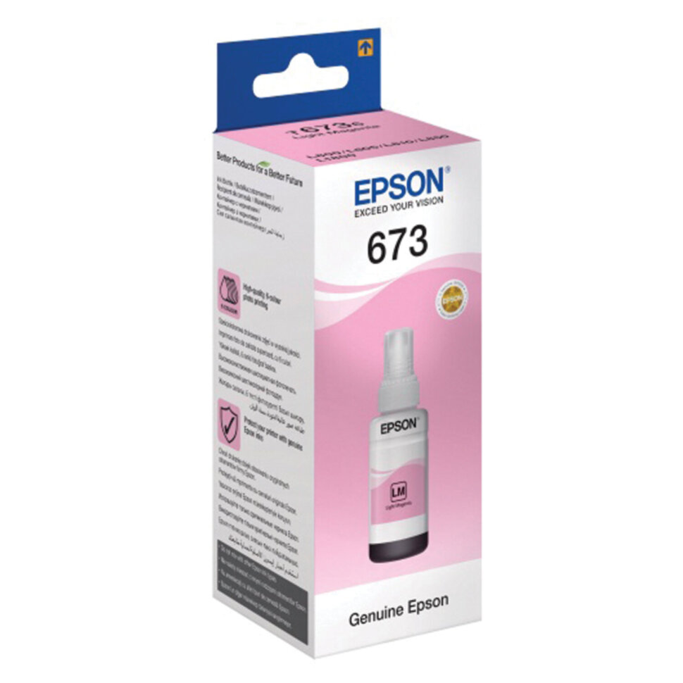 Чернила EPSON 673 (T6736) для СНПЧ Epson L800/L805/L810/L850/L1800, светло-пурпурные, ОРИГИНАЛЬНЫЕ, C13T67364A/698, 361046