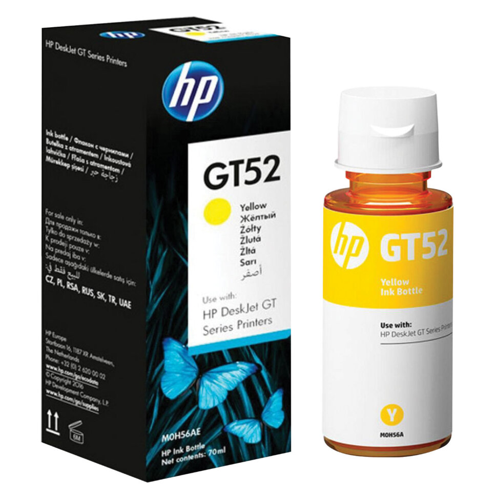 Чернила HP GT52 (M0H56AE) для InkTank 315/410/415, SmartTank 500/515/615 желтые, ресурс 8000 страниц, оригинальные, 362324