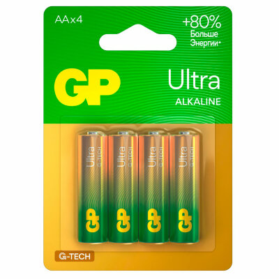 Батарейки КОМПЛЕКТ 4 шт., GP Ultra G-Tech, AA (LR6, 15А), алкалиновые, пальчиковые, 15AUA21-2CRSBC4, 457746