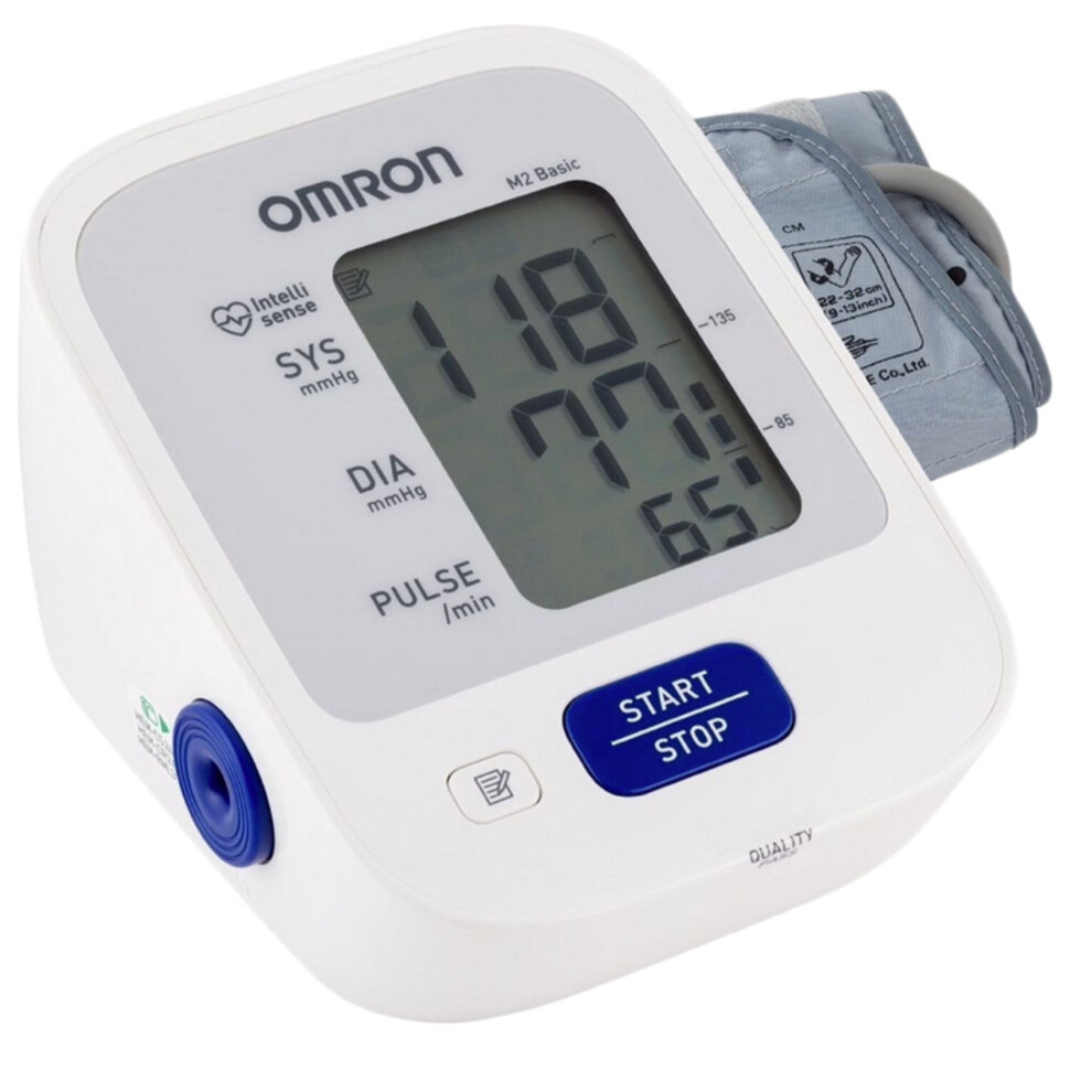 Тонометр OMRON M2 (HEM-7121-RU), манжета 22-32 см, автоматический, на плечо, питание 4хАА, 631367