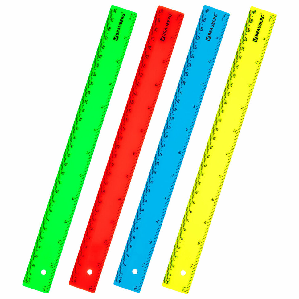 Линейка пластиковая 30 см, BRAUBERG, неоновая, ассорти, 210839, 210839