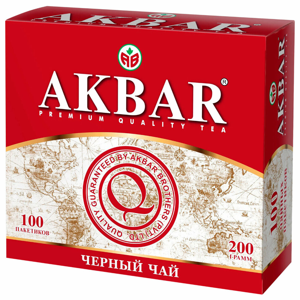 Чай АКБАР "Classic Series" черный байховый, 100 пакетиков по 2 г, 1050051, 624250