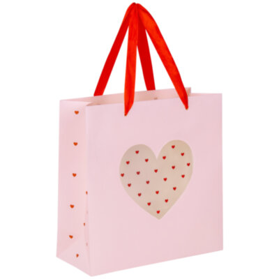 Пакет подарочный (1 штука) 20х8х20 см, ЗОЛОТАЯ СКАЗКА "With LOVE", с прозрачным окном, 608255, 12 штук, 608255