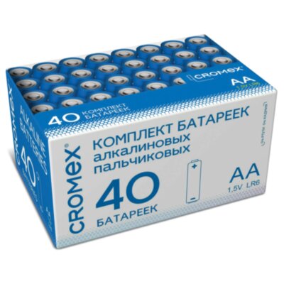 Батарейки алкалиновые "пальчиковые" КОМПЛЕКТ 40 шт., CROMEX (КРОМЕКС) Alkaline, АА (LR6,15А), в коробке, 455594, 455594