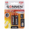 Батарейки аккумуляторные Ni-Mh пальчиковые КОМПЛЕКТ 2 шт., АА (HR6) 2700 mAh, SONNEN, 454235, 454235