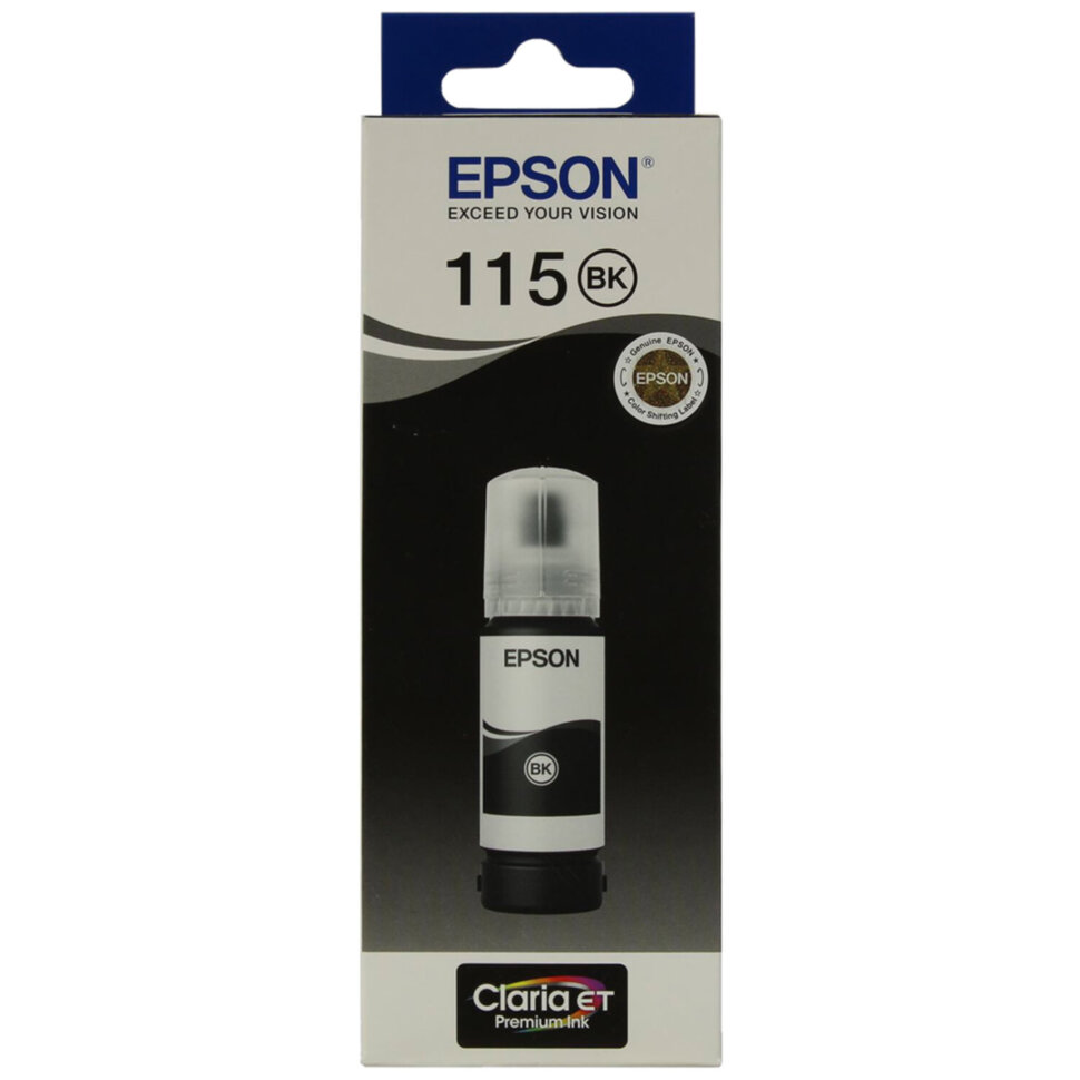 Чернила EPSON 115 (C13T07C14A) для СНПЧ L8160/L8180, черные пигментные, объем 70 мл, ОРИГИНАЛЬНЫЕ, 364018