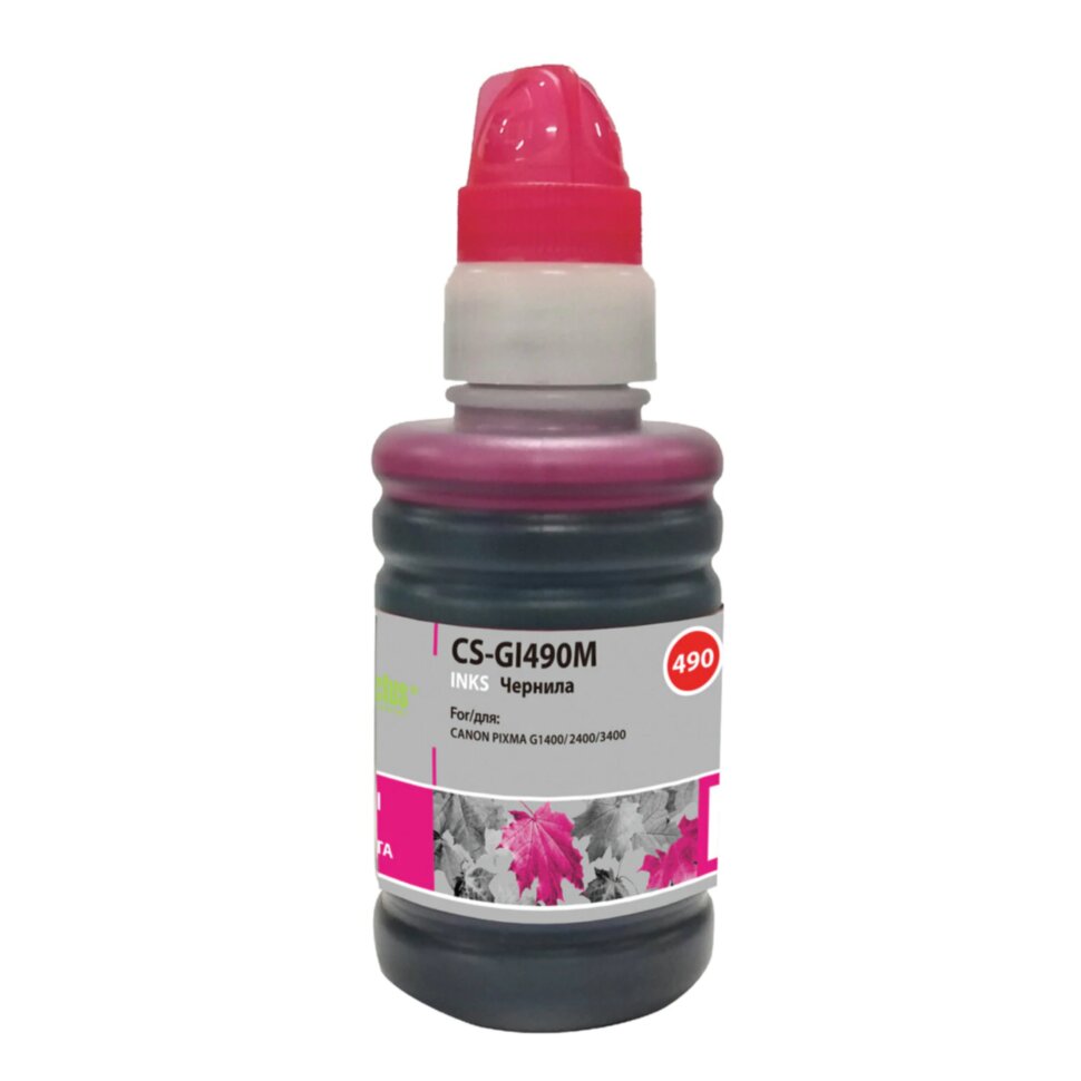 Чернила CACTUS (CS-GI490M) для СНПЧ CANON Pixma G1400/G2400/G3400, пурпурные, 0,1 л, 362949