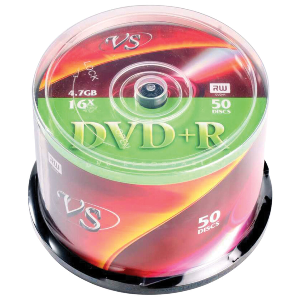 Диск DVD+R (плюс) VS 4,7 Gb 16x Cake Box (упаковка на шпиле), КОМПЛЕКТ 50 шт., VSDVDPRCB5001, 511549