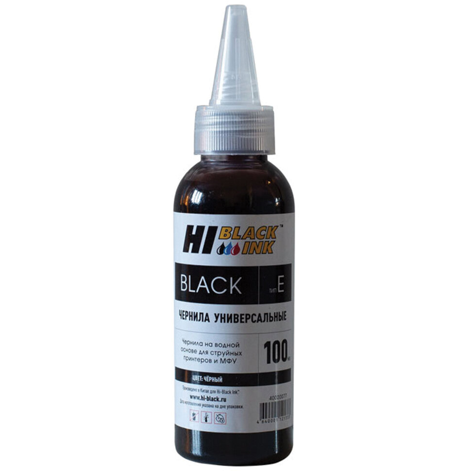 Чернила HI-BLACK для EPSON (Тип E) универсальные, черные 0,1 л, водные, HB-EPS-Bk-100ML, 361513