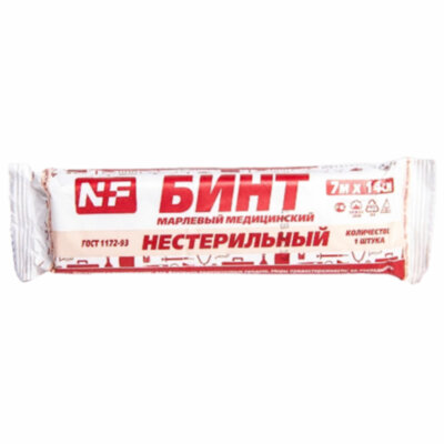 Бинт марлевый нестерильный 14 см х 7 м, плотность 32 (±2) г/м2, индивидуальная упаковка, NF, 631572