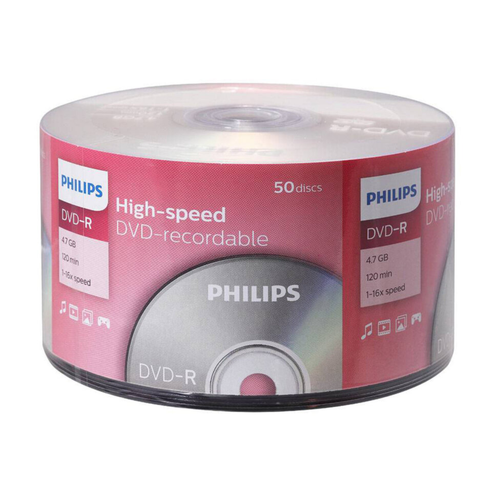 Диск DVD-R PHILIPS, 4,7 Гб, 16x, Bulk (термоусадка без шпиля), КОМПЛЕКТ 50 шт., DM4S6U50F/97, 514194