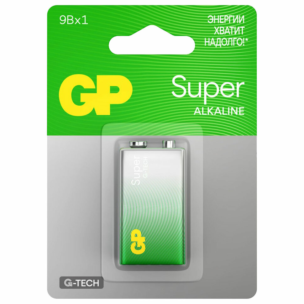 Батарейка 1 шт., GP Super G-Tech, Крона (6LR61, 6LF22, 1604A), алкалиновая, блистер, 1604A-5CR1, 1604A-BC1, 450625