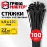 Хомут-стяжка нейлоновая, 4,8х250 мм, КОМПЛЕКТ 100 шт., черная, ГРАНДМАСТЕР, 702199, 702199