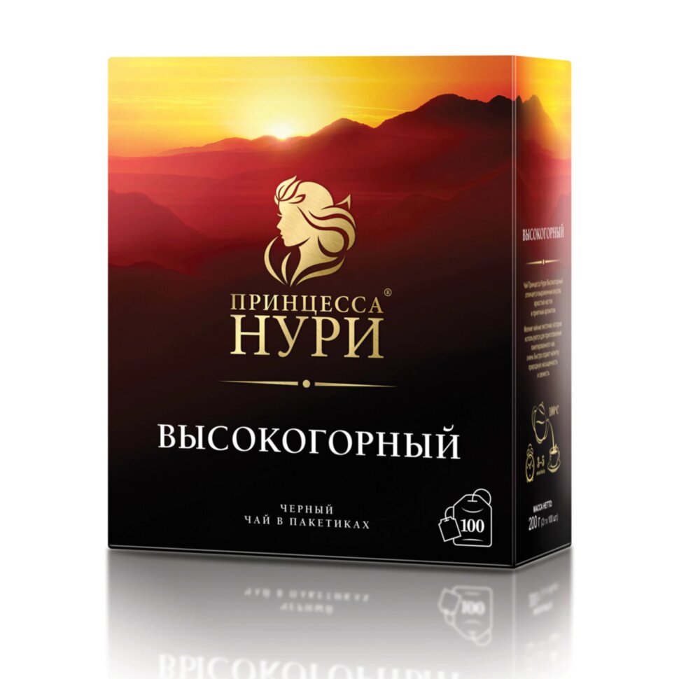 Чай ПРИНЦЕССА НУРИ "Высокогорный" черный, 100 пакетиков по 2 г, 0201-18-А6, 620396