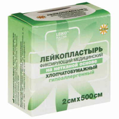 Лейкопластырь медицинский фиксирующий в рулоне 2х500 см, LEIKO, на нетканой хлопчатобумажной основе, в картонной коробке, 531724, 24 штук, 630256