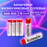 Батарейки КОМПЛЕКТ 4 шт., SONNEN, AAA (R03, 24А), солевые, мизинчиковые, в пленке, 451098, 451098