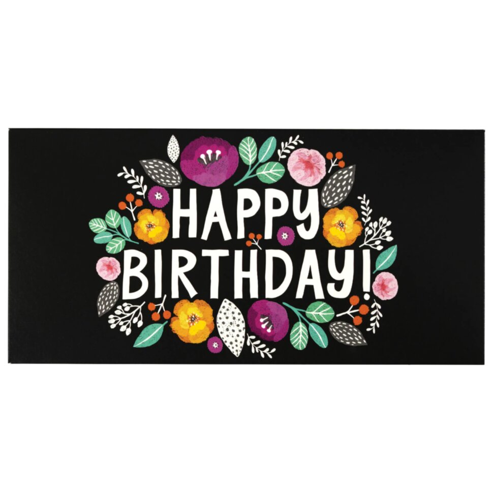 Конверт для денег "HAPPY BIRTHDAY!", Цветы, 166х82 мм, выборочный лак, ЗОЛОТАЯ СКАЗКА, 113748, 50 штук, 113748
