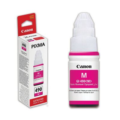 Чернила CANON (GI-490M) для СНПЧ Pixma G1400\G2400\G3400, пурпурные, ресурс 7000 стр., оригинальные, 0665C001, 362228