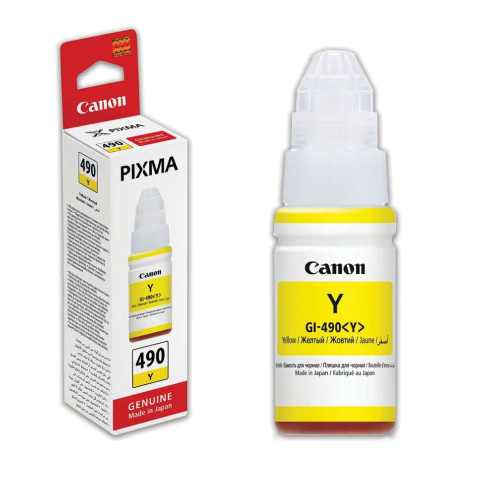 Чернила CANON (GI-490Y) для СНПЧ Pixma G1400\G2400\G3400, желтый, ресурс 7000 стр., оригинальные, 0666C001, 362230