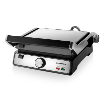 Электрогриль BRAYER BR2002, 2000 Вт, съемные панели, регулировка температуры, серебро/черный, 456098