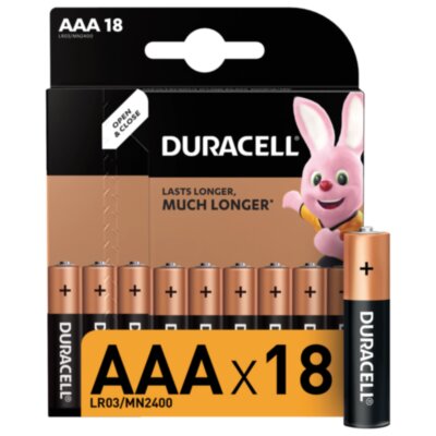 Батарейки КОМПЛЕКТ 18 шт., DURACELL Basic ОРИГИНАЛ, AAA (LR03, 24А), алкалиновые, мизинчиковые, 81483686, 453559
