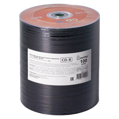 Диски CD-R SMARTBUY, 700 Мб, 52x, Bulk (упаковка на шпиле), КОМПЛЕКТ 100 шт., SBCD-R100S, 513980