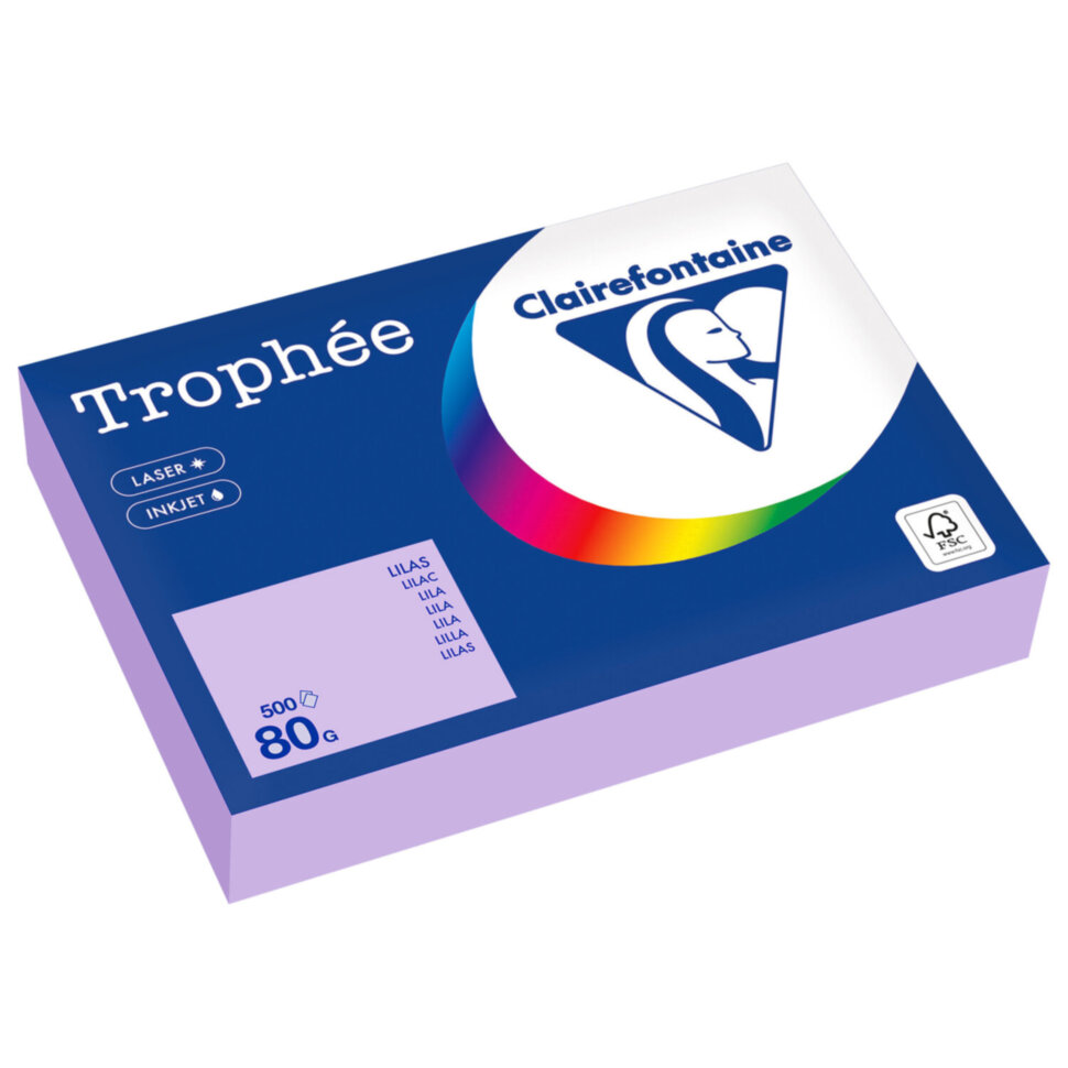 Бумага цветная CLAIREFONTAINE, А4, 80 г/м2, 500 л., пастель, бледно-лиловый, Франция, 1872PC, 116713