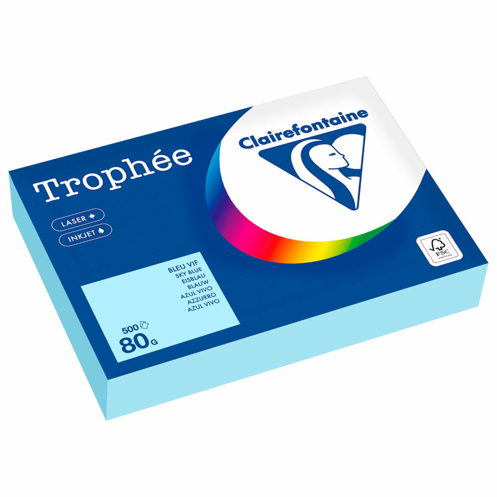 Бумага цветная CLAIREFONTAINE, А4, 80 г/м2, 500 л., пастель, небесно-голубой, Франция, 1798PC, 116714